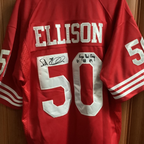 NFL 49ers Legend Riki Ellison #50 Signed Red Jersey Size L - Picture 10 of 12